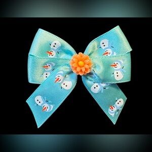 Snowman Light Blue Hair Bow With Orange Flower Embellishment New